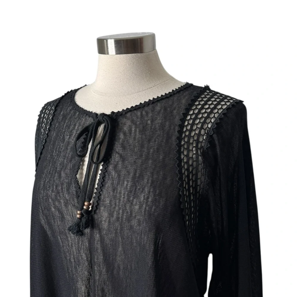 Robin‎ Piccone Black Mesh Sheer Long Sleeve Swim Cover Up Womens Size Medium
